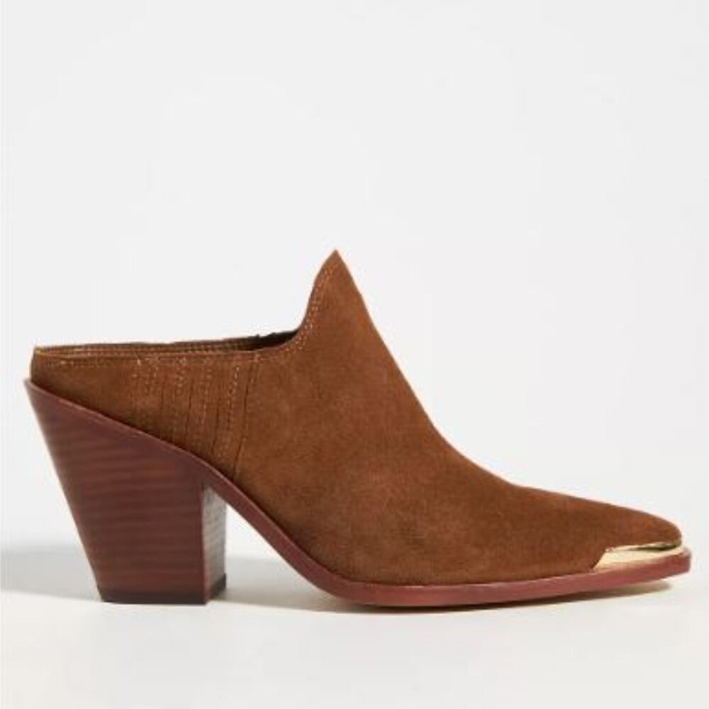 Dolce Vita Western Suede Heeled Mules in Brown from Anthropologie - Size 9 - NWT - Picture 2 of 13